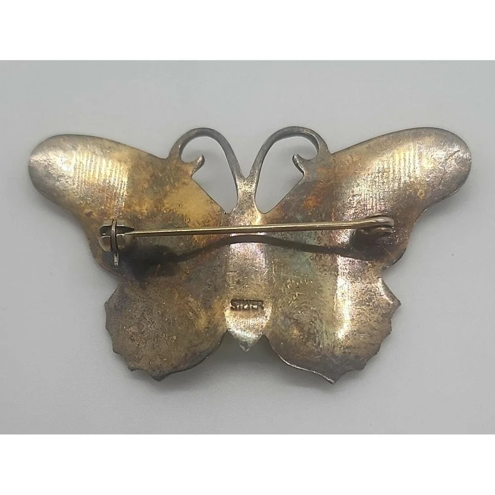 Vintage orange‎ & yellow enamel BUTTERFLY marked 